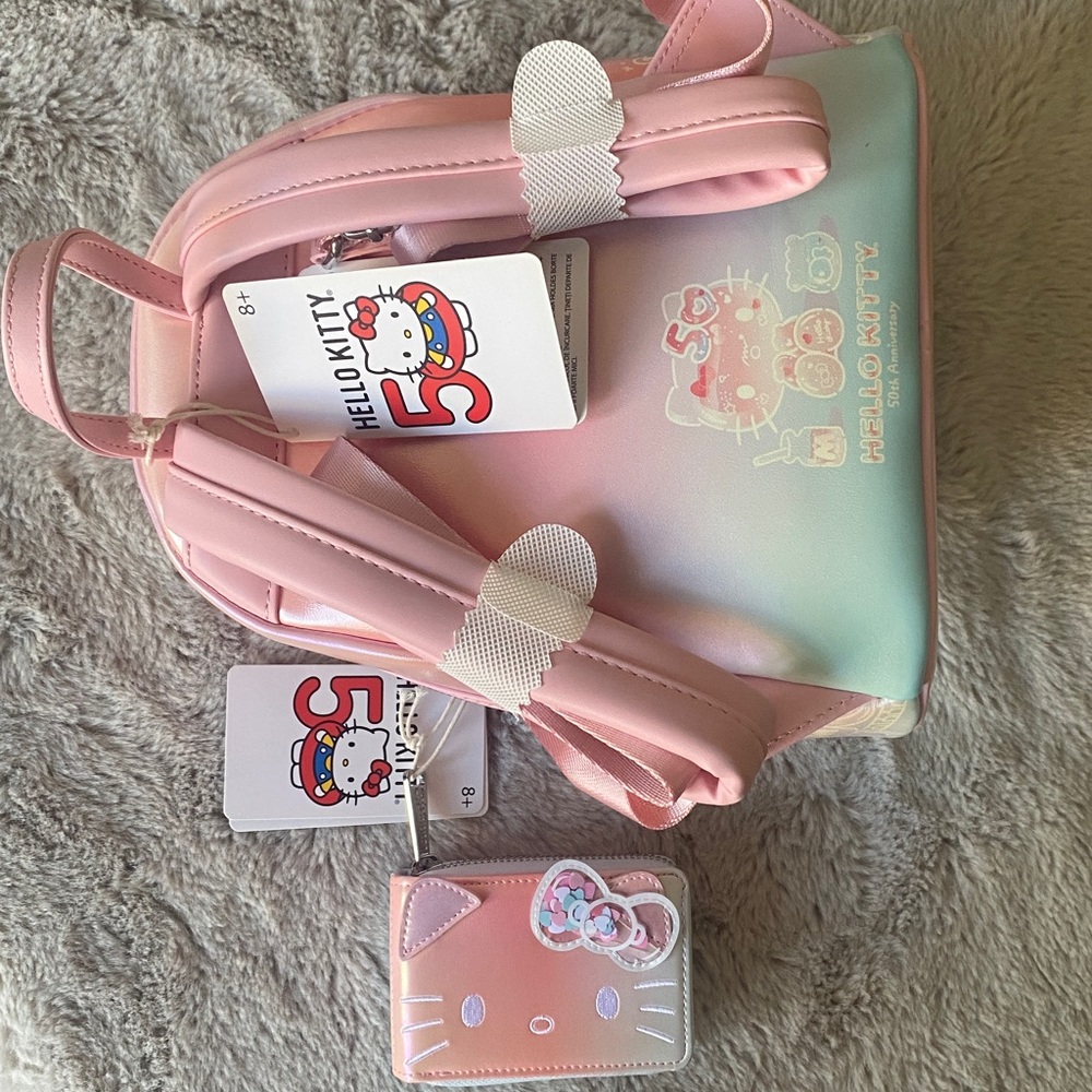NWT Set Loungefly Sanrio Hello Kitty 50th Anniversary Mini Backpack & Wallet - Picture 8 of 12